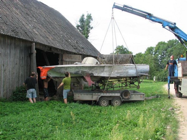 taking the boat out of the shed